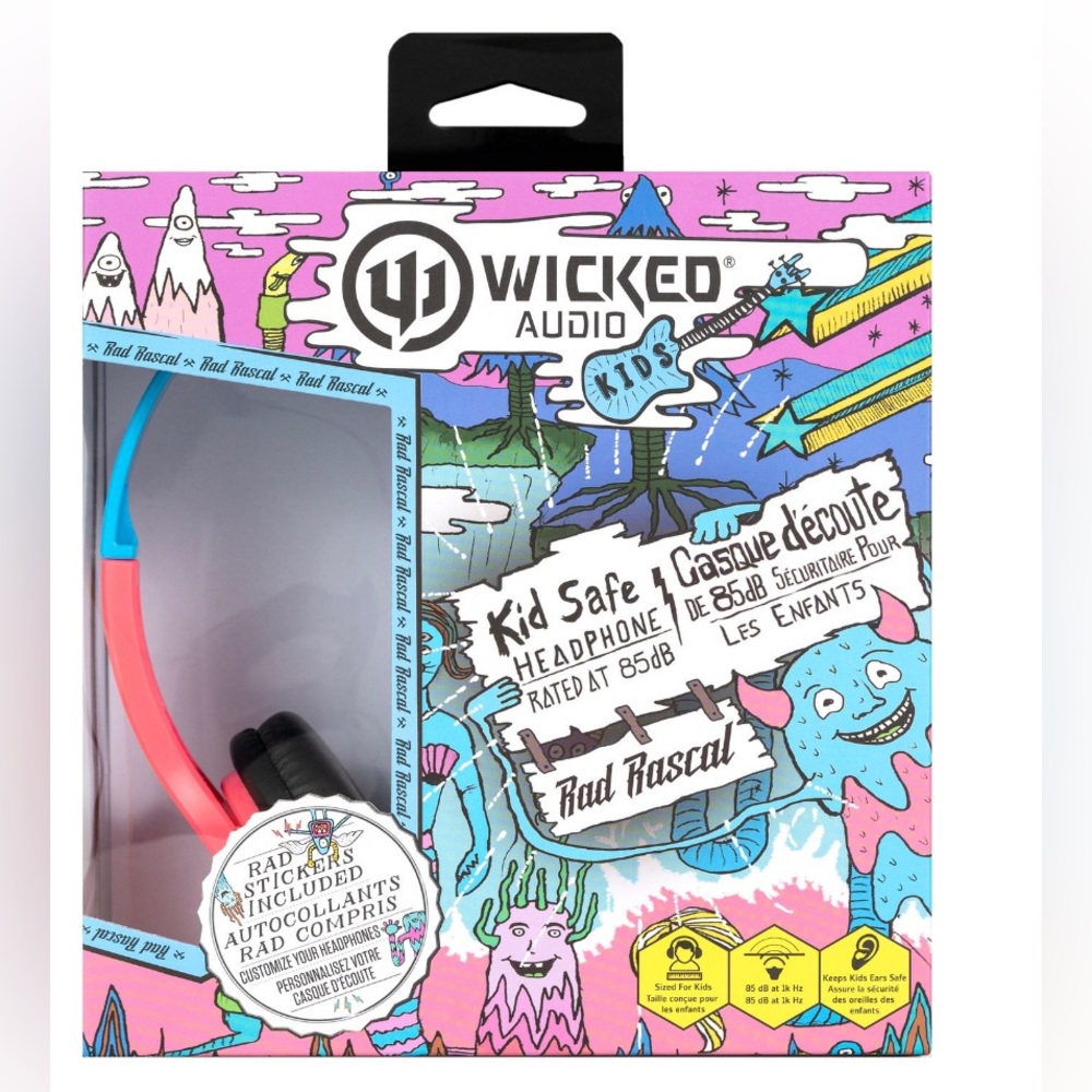 Sealed Unopened Wicked Audio Rad Rascal Kid Safe Headphones, comes with stickers